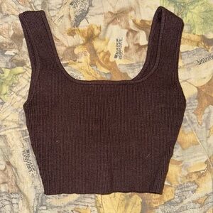 SHEIN Dark Brown Ribbed Crop Top